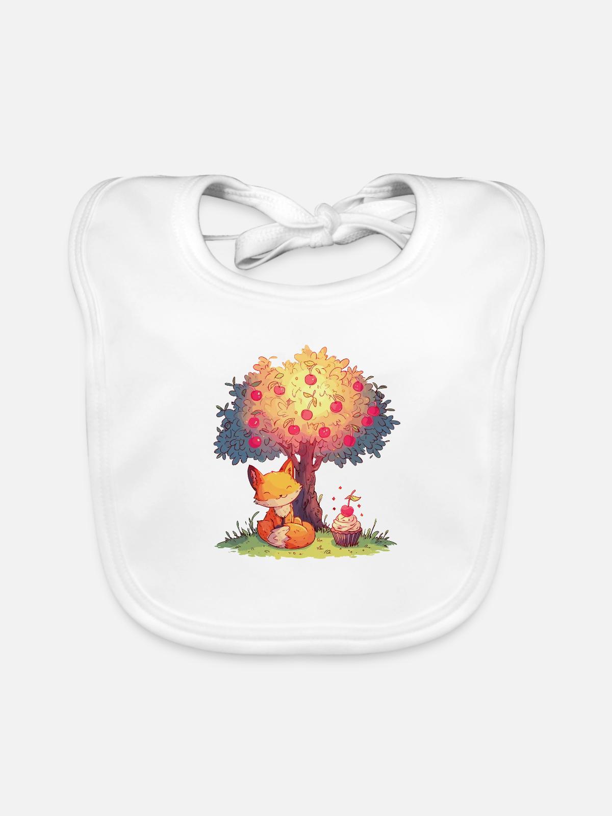 Fuchs am Apfelbaum mit Cupcake - Baby Bio-Lätzchen - Weiß - Vorne