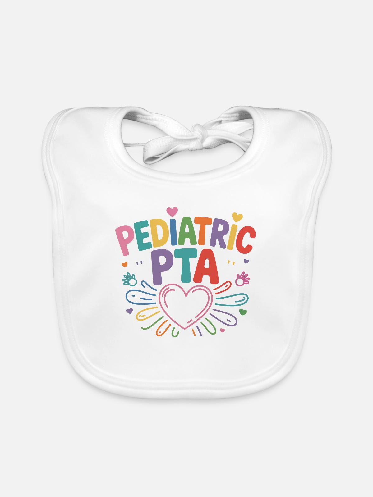 Pediatric PTA Regenbogen Herz - Baby Bio-Lätzchen - Weiß - Vorne