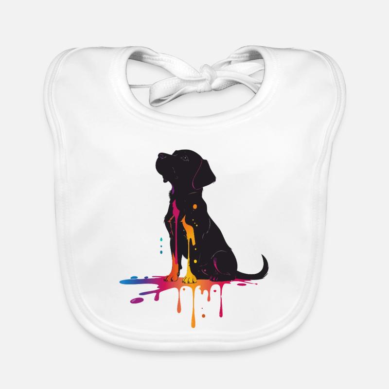 Silhouette von einem Hund mit Farbtropfen Baby Bio-Lätzchen
