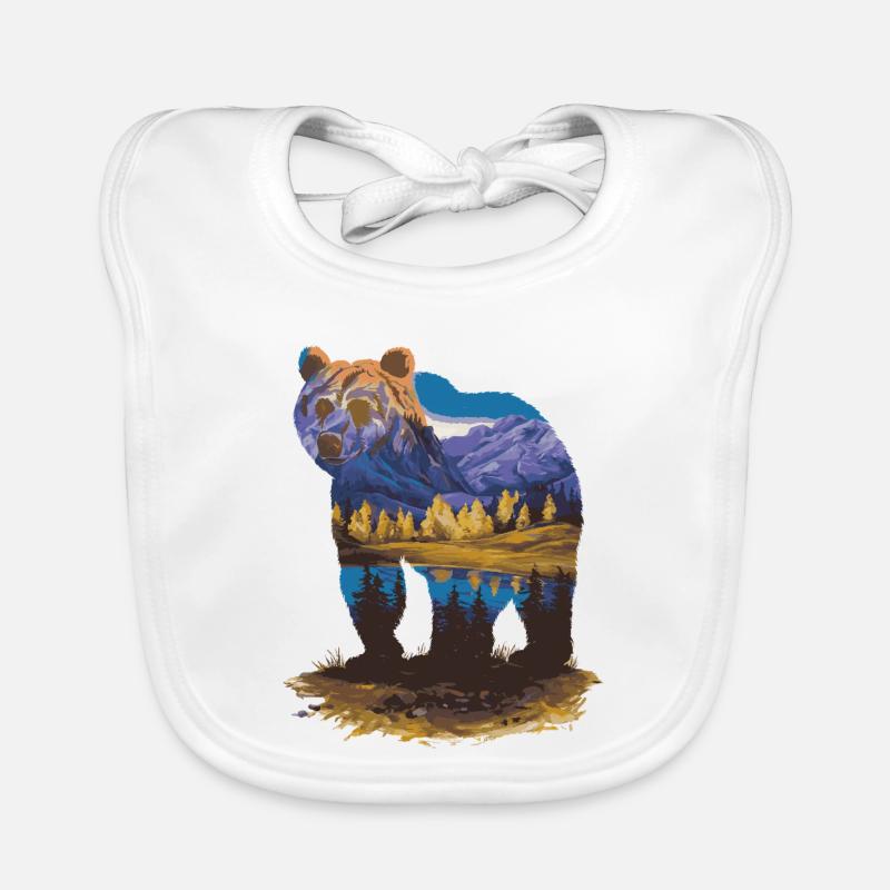 Wander Bear Mountains Lake Conception rétro de la nature Bavoir bio Bébé