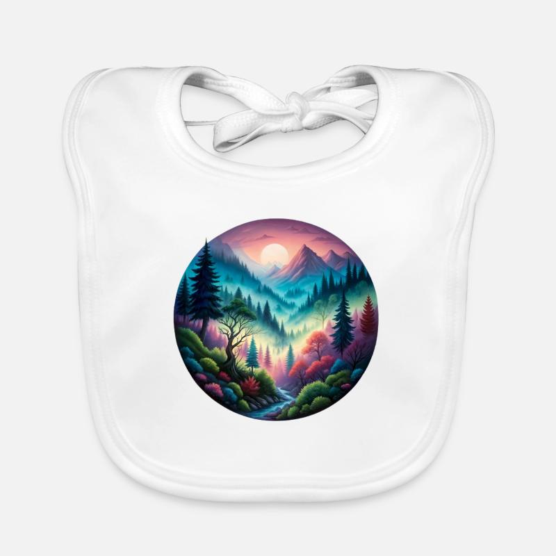 Paysage forestier coloré peint dans une lumière du soir Bavoir bio Bébé