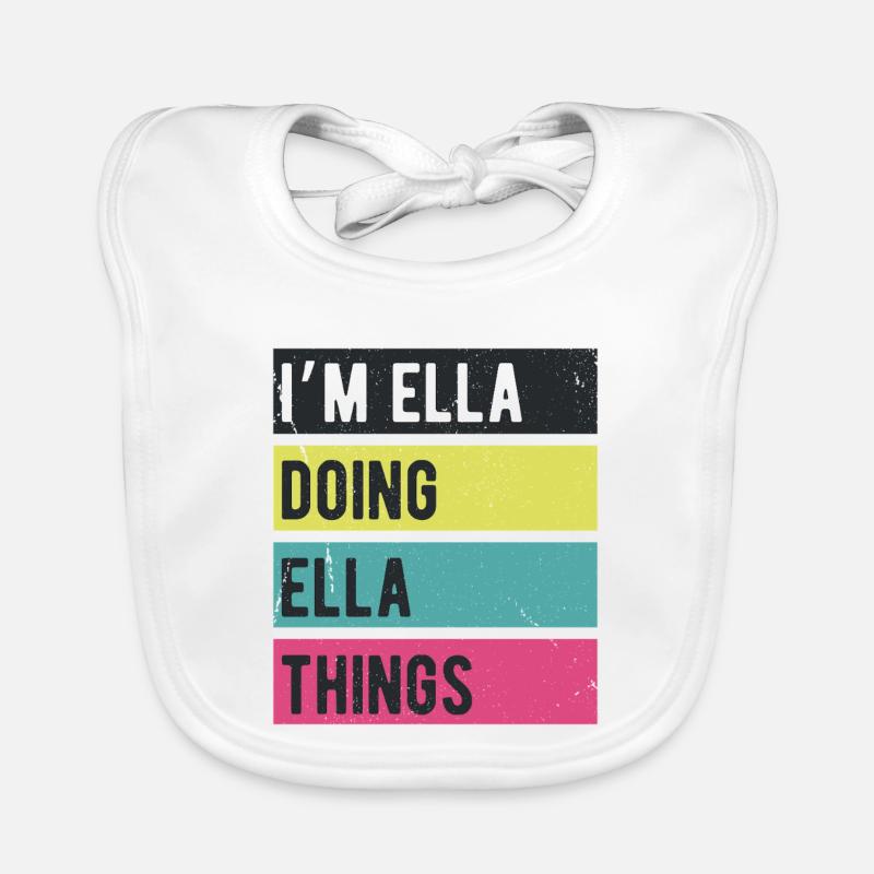 Ich bin Ella, die Ella-Dinge Retro-Farben machen Baby Bio-Lätzchen