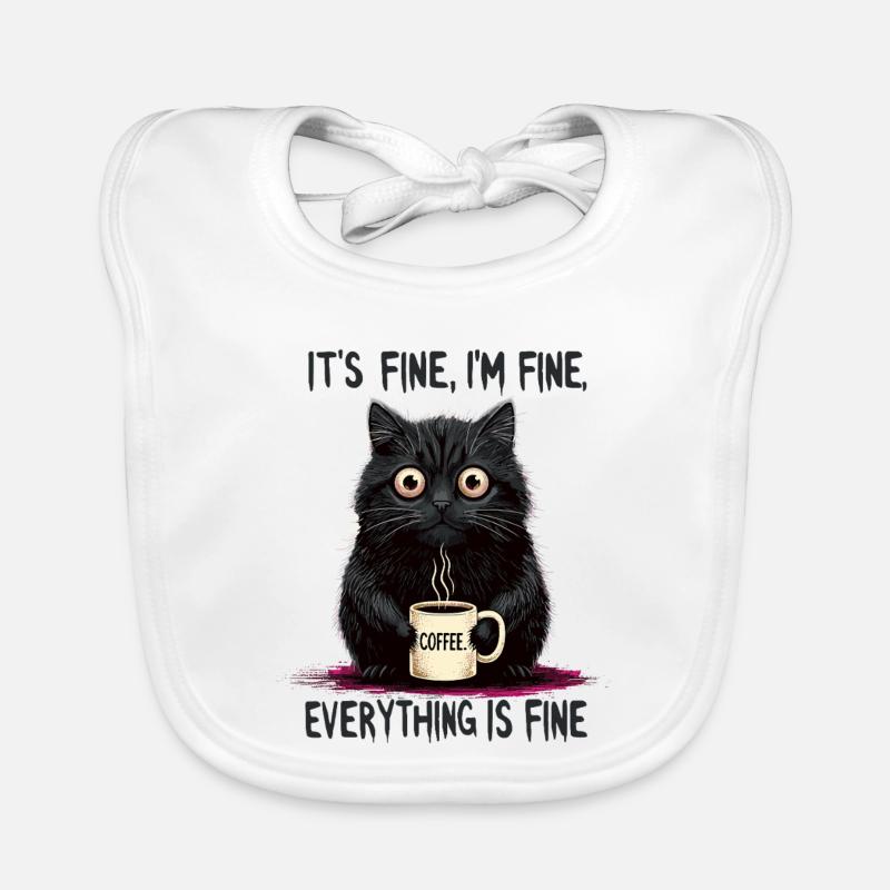 Ça va, je vais bien de l’humour de chat au café - Bavoir bio Bébé - blanc