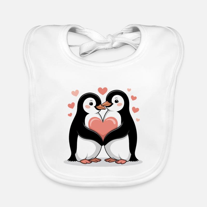 Pinguin Paar Valentinstag - Baby Bio-Lätzchen - Weiß
