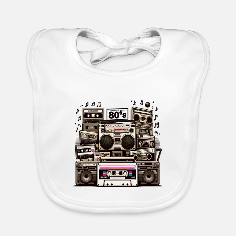 Cassette Era Boombox Collage Organic Baby Bibs