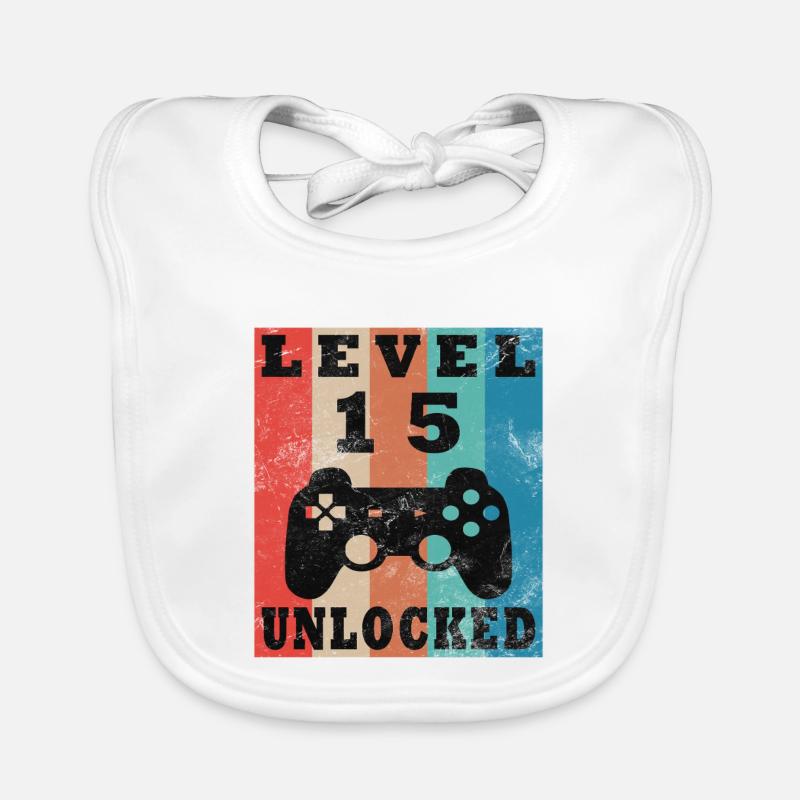 Level 15 Unlocked Retro Controller Organic Baby Bibs