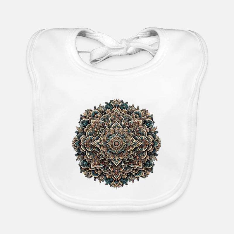 Detailed Mandala Pattern in Earth Teal Organic Baby Bibs