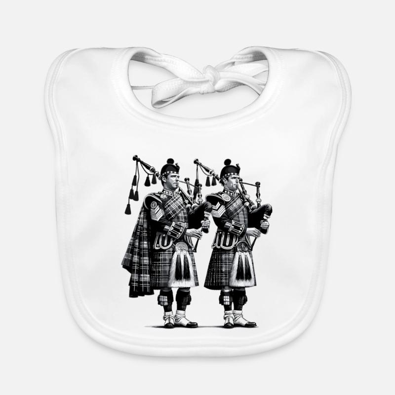 Dudelsack Duo im Kilt - Baby Bio-Lätzchen - Weiß