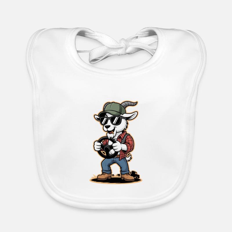 Cool driving goat with sunglasses and steering wheel Organic Baby Bibs