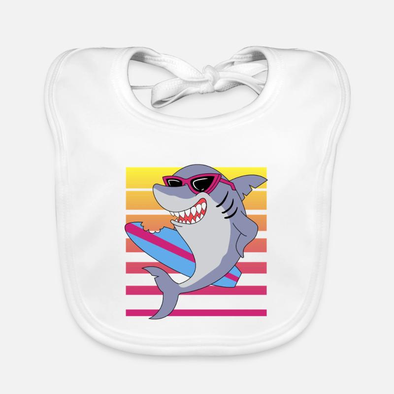 Retro Surfing Shark With Sunglasses Graphic Organic Baby Bibs