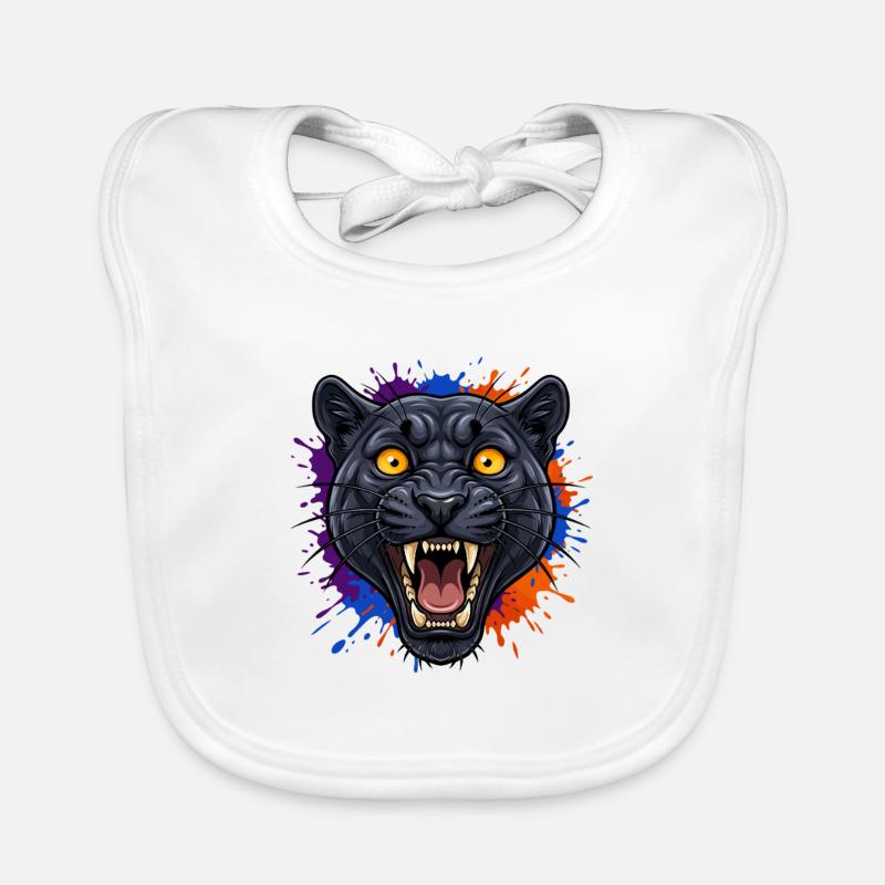 Schwarzer Pantherkopf mit Farbklecks - Organic Baby Bibs - white