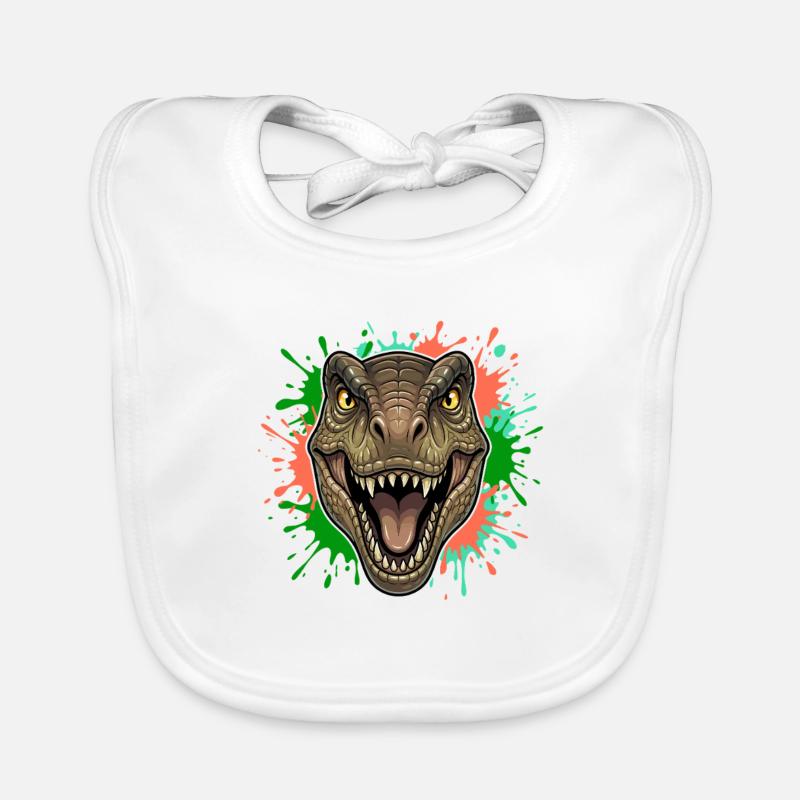 T-Rex Neon Paint Splatter Head Organic Baby Bibs