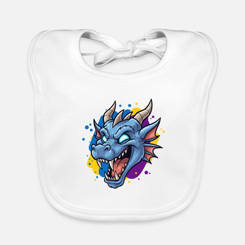 Blue Dragon Head Neon Splash Organic Baby Bibs