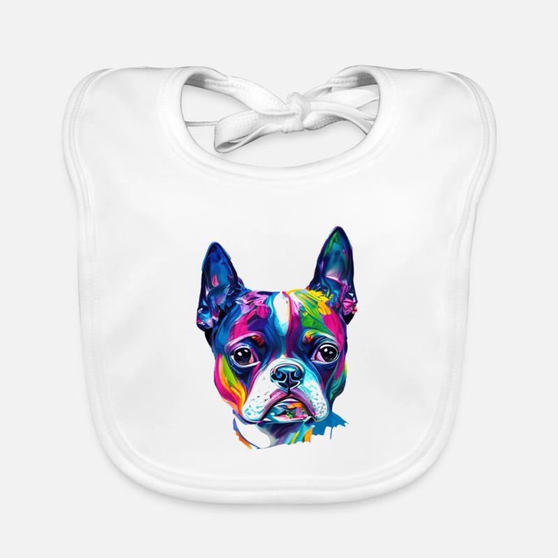 Farbenfrohes Boston-Terrier-Ölfarbe-Hundeporträt - Baby Bio-Lätzchen - Weiß