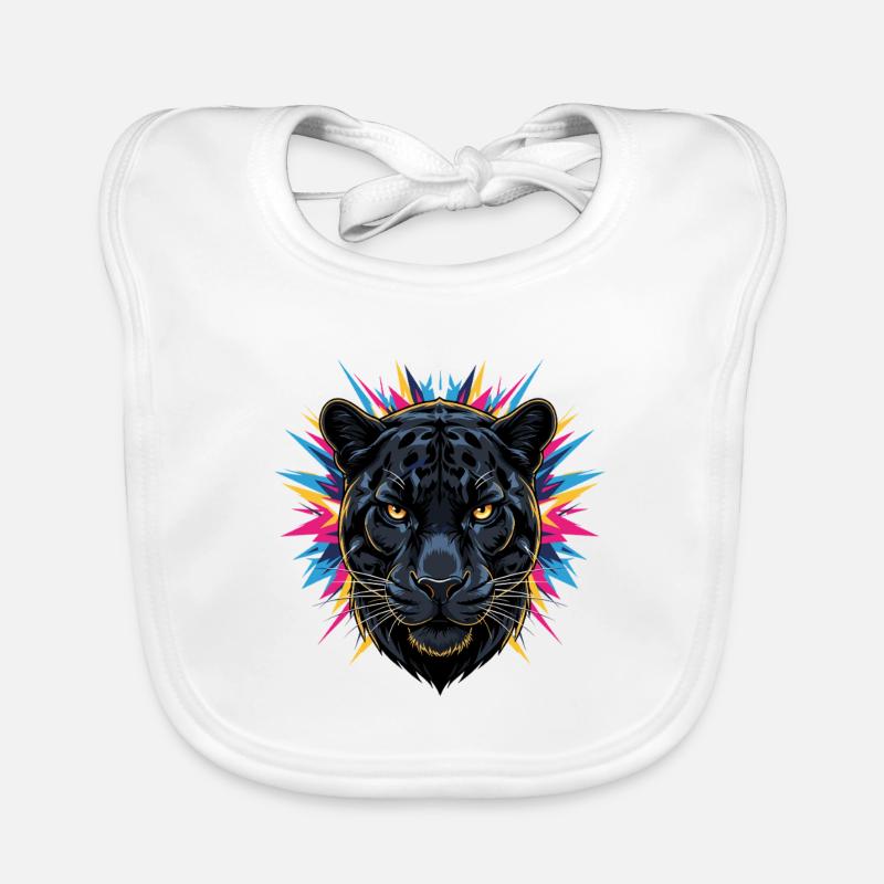 Neon Panther Head with Paint Splashes Organic Baby Bibs