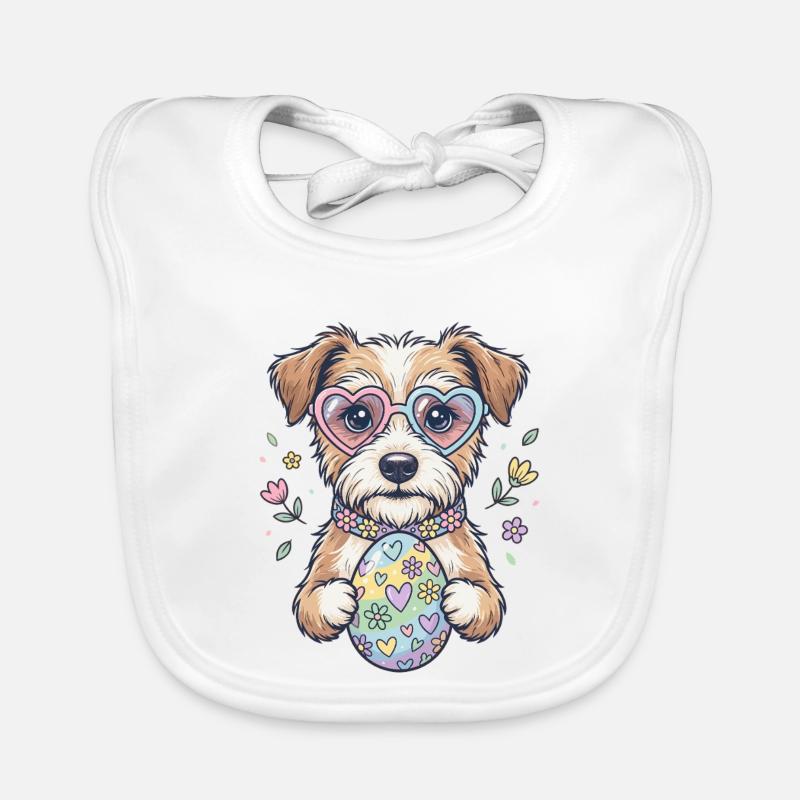 Dogs with heart glasses and Easter egg Organic Baby Bibs