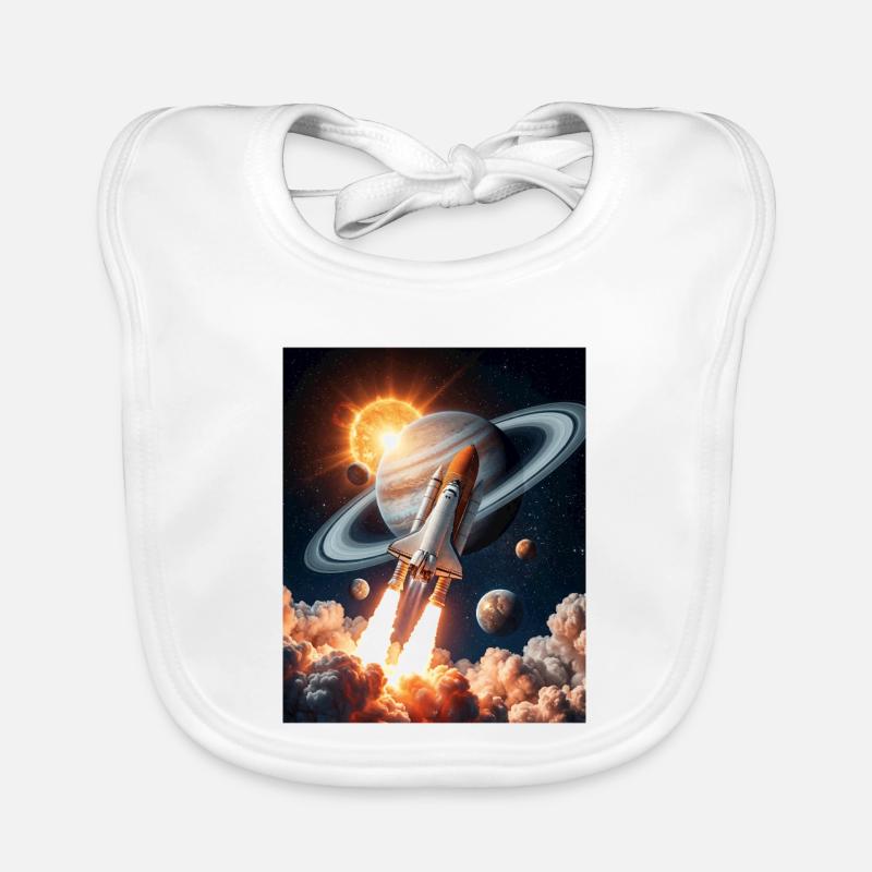 Rocket through Saturn's rings in space Organic Baby Bibs