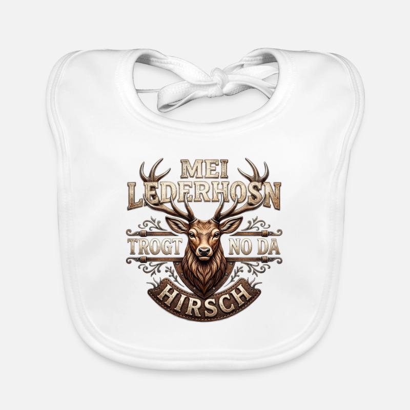 Mei Lederhosn trogt no da Hirsch Trachtenshirt Baby Bio-Lätzchen