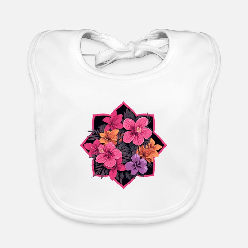 Hibiskusrahmen in Neonrosa Baby Bio-Lätzchen