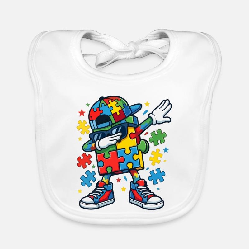 Dabbing Puzzle Piece Mascot Autism Awareness Organic Baby Bibs