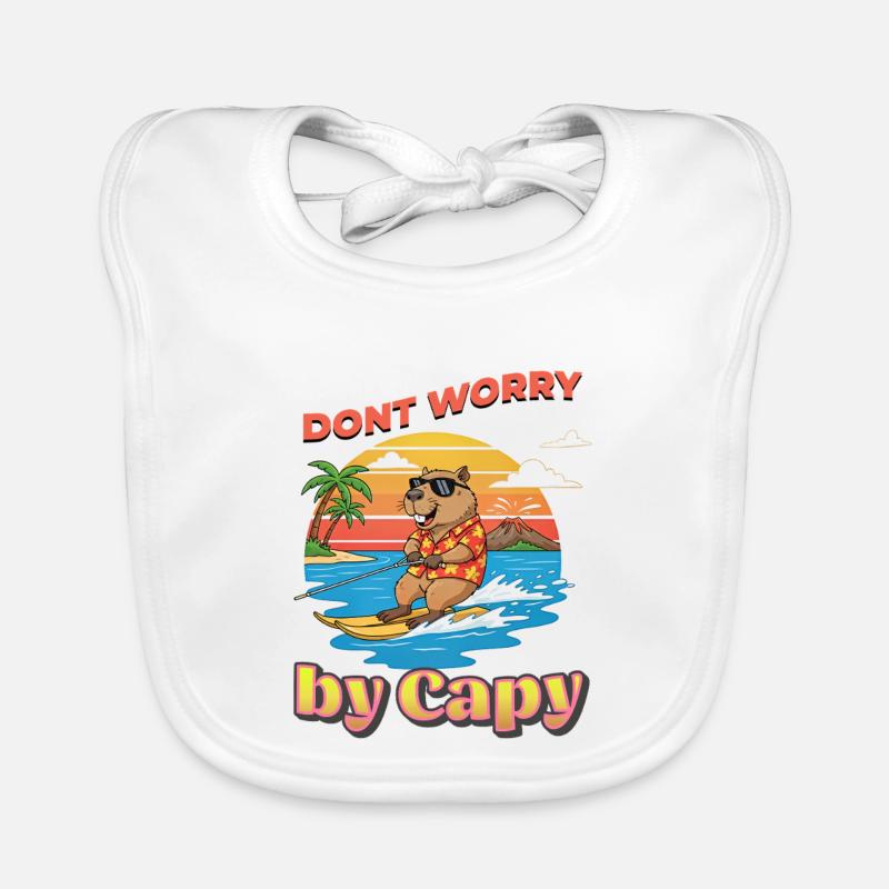 Capybara surfer at sunset Organic Baby Bibs