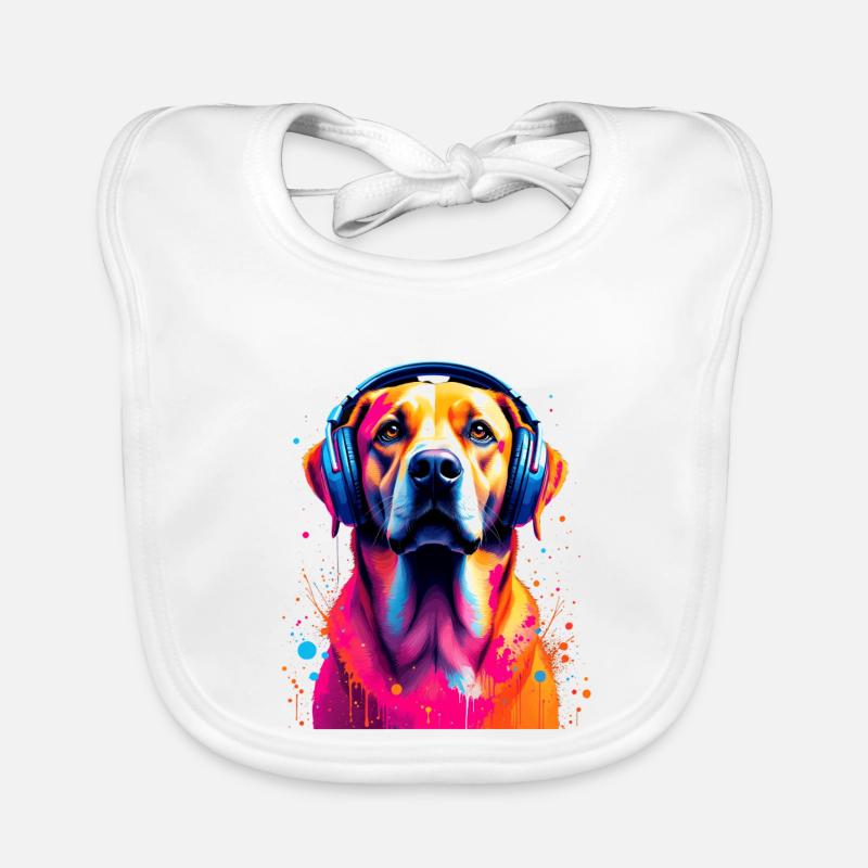 Labbi Labrador mit Kopfhörer Baby Bio-Lätzchen