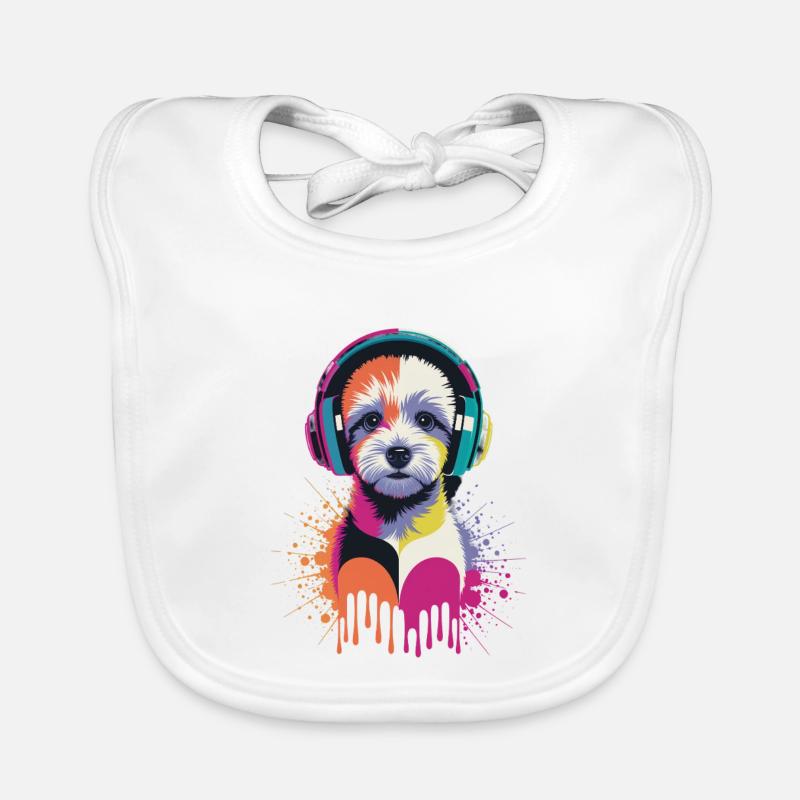 Maltipoo mit Kopfhörern Baby Bio-Lätzchen