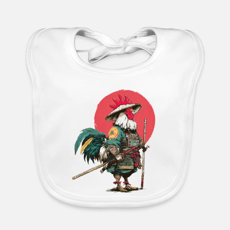 Samouraï Coq en armure - Bavoir bio Bébé - blanc
