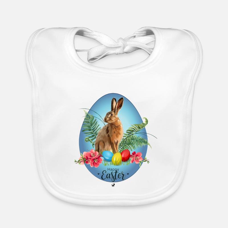 Bunny, Easter eggs and cherry blossoms illustration Organic Baby Bibs