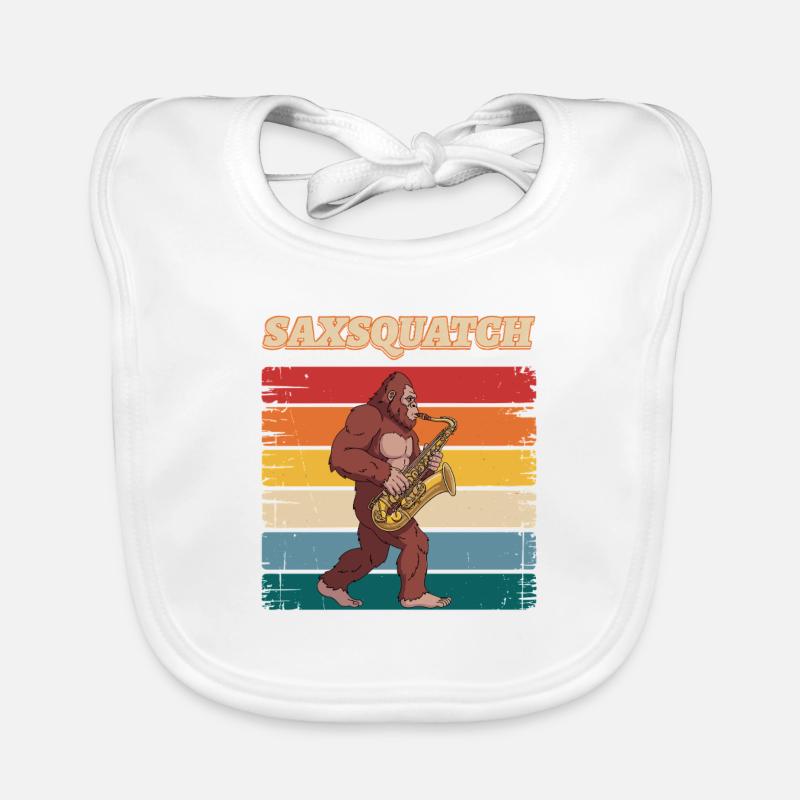Sax Squatch on Retro Stripes Organic Baby Bibs