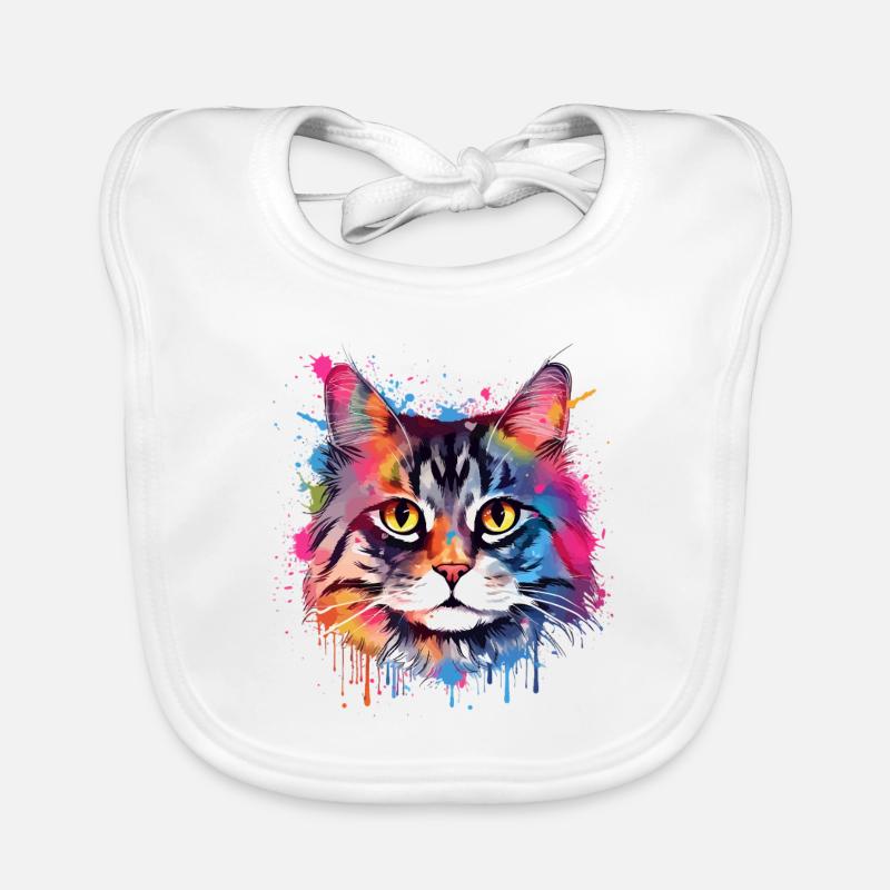 Art coloré éclaboussé Visage de chat américain à queue courte Bavoir bio Bébé