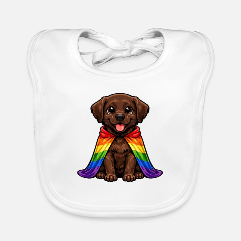 Brown Labrador Pride Dog Rainbow Flag LGBTQ Organic Baby Bibs