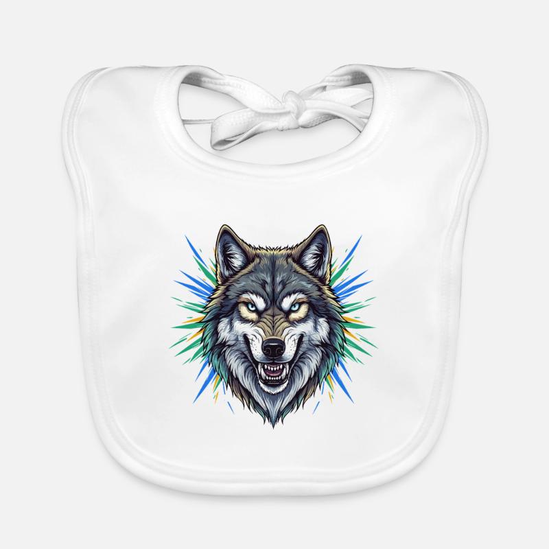 Wolfskopf mit bunten Strahlen Baby Bio-Lätzchen