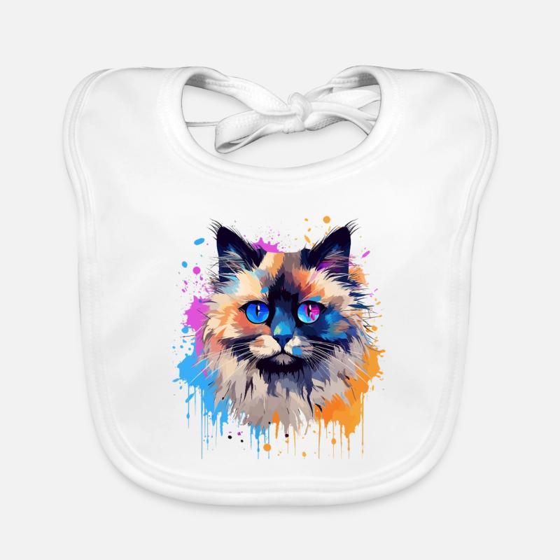 Bunte Birman-Katzengesicht-Splash-Kunst Baby Bio-Lätzchen
