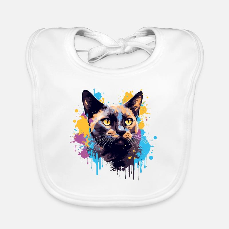 Splash Art Visage de chat birman coloré Bavoir bio Bébé