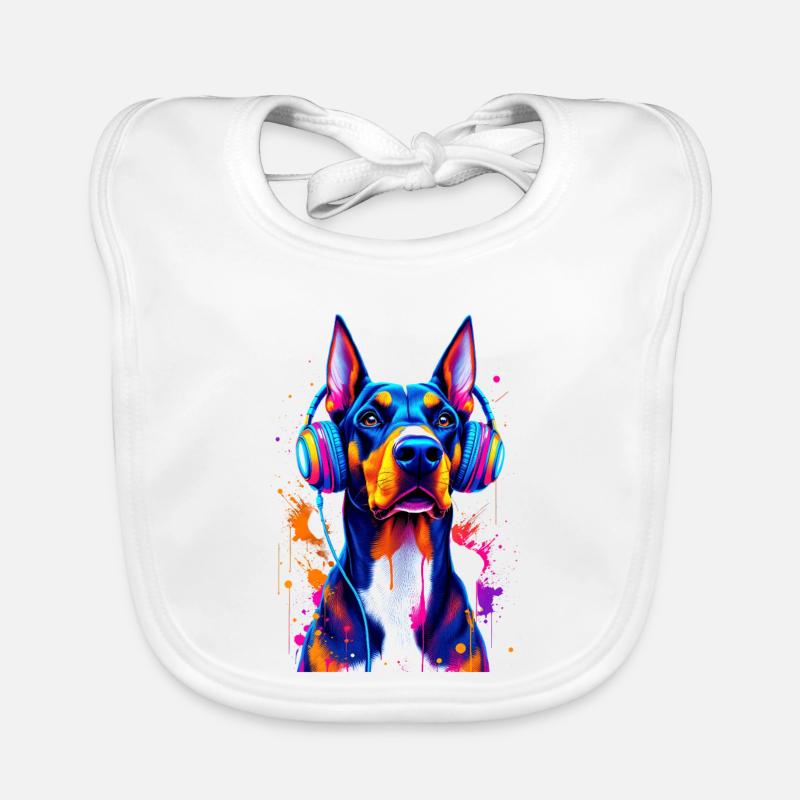 Doberman avec casque Bavoir bio Bébé