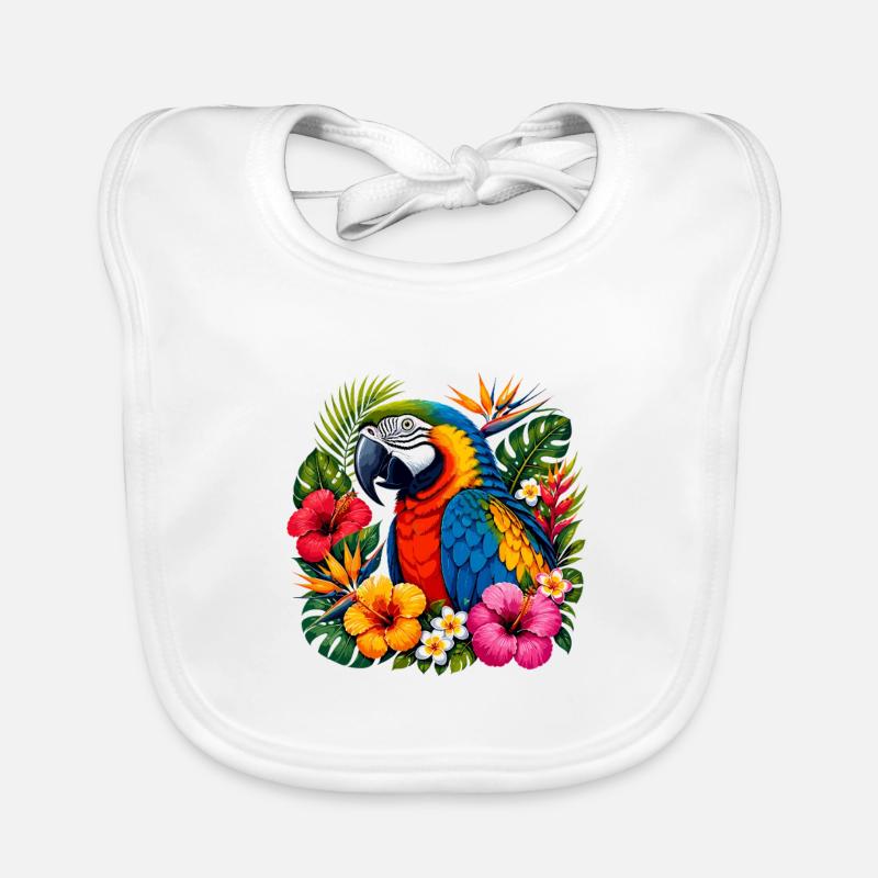 Tropical parrot in flower ring Organic Baby Bibs