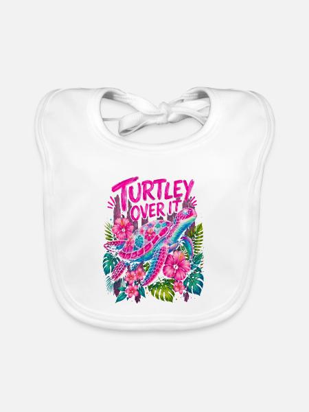 Turtley Over It Cute Turtle Flower - Baby Bio-Lätzchen - Weiß - Vorne