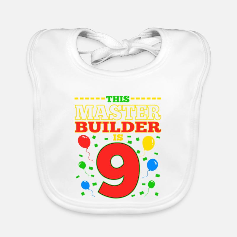 Master Builder 9 Years Old Block Building 9th BDay Organic Baby Bibs
