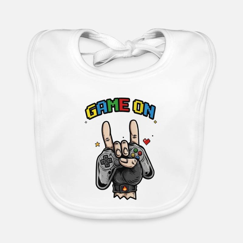 Game On Handzeichen Illustration - Baby Bio-Lätzchen - Weiß