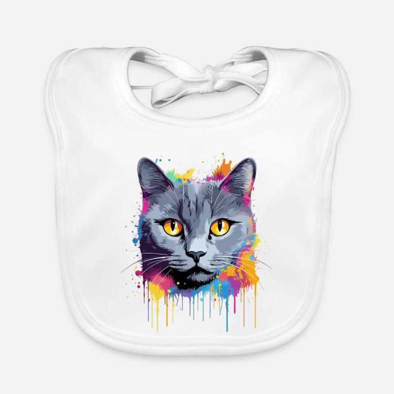 Visage de chat Chartreux Éclaboussures colorées Bavoir bio Bébé