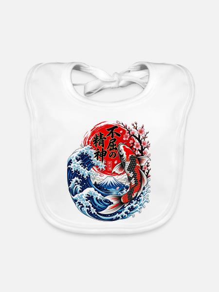 Koi Wellen Zen Motiv - Baby Bio-Lätzchen - Weiß