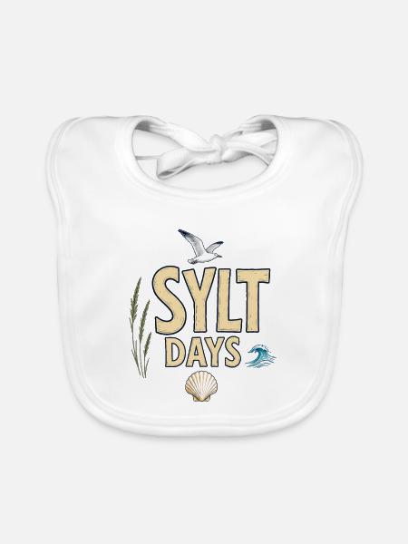 SYLT DAYS – Nordsee Urlaub mit Möwe & Meer - Baby Bio-Lätzchen - Weiß