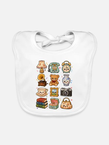 Kawaii Flohmarkt | Retro & Nostalgie - Baby Bio-Lätzchen - Weiß - Vorne
