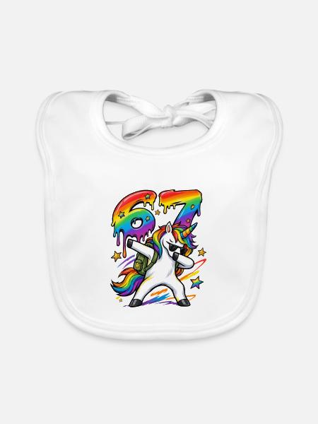 Dabbing Einhorn 67 Regenbogen Bunt - Baby Bio-Lätzchen - Weiß