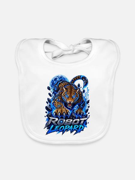 Robot Leopard – Cyber Leopard - Baby Bio-Lätzchen - Weiß