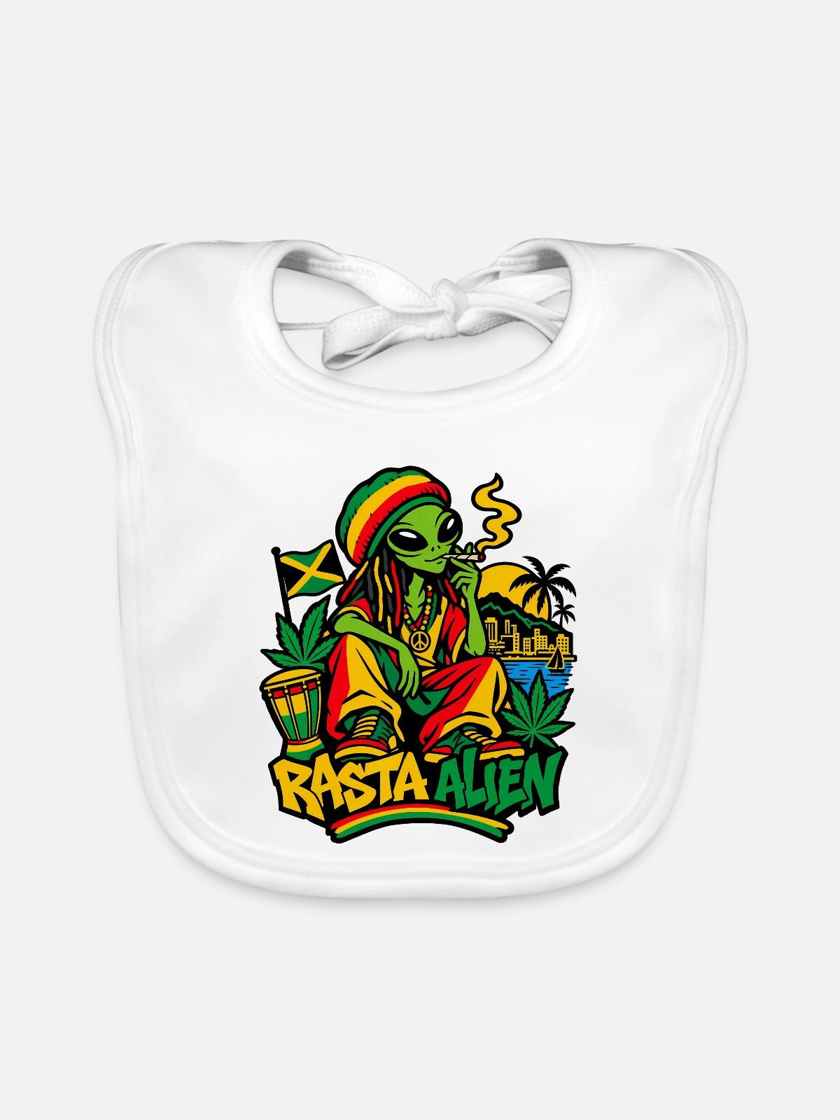 Rasta Alien - Baby Bio-Lätzchen - Weiß - Vorne