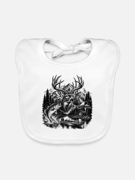 Wilderness Hunting Fishing & Camping Vintage Badge - Baby Bio-Lätzchen - Weiß - Vorne