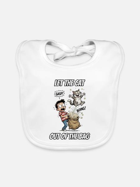 Lass die Katze aus dem Sack – lustige Idiom-Zeichentrickserie - Baby Bio-Lätzchen - Weiß - Vorne