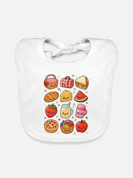 Kawaii Picknick | Sommer & Outdoor - Baby Bio-Lätzchen - Weiß - Vorne